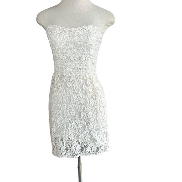 Free People Ivory Lace Strapless Mini Dress Size 8 - Picture 1 of 9